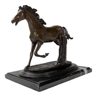 Bronze Galloping Horse Sculpture on Marble Base – Classical Equestrian, 14” L For Sale