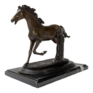Bronze Galloping Horse Sculpture on Marble Base – Classical Equestrian, 14” L