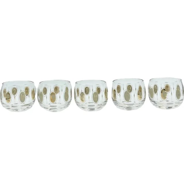 Mid-Century Gold Royal Lady Portrait Roly Poly Cocktail Glasses- Set of 5 For Sale - Image 10 of 12
