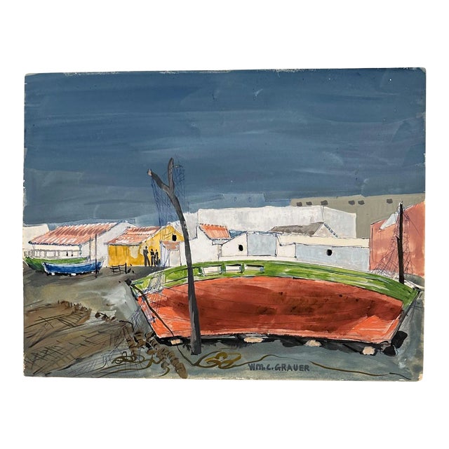 William C Grauer, 1895-1985, Untitled (Mexican Fishing Village) Ink and Watercolor on Paper For Sale