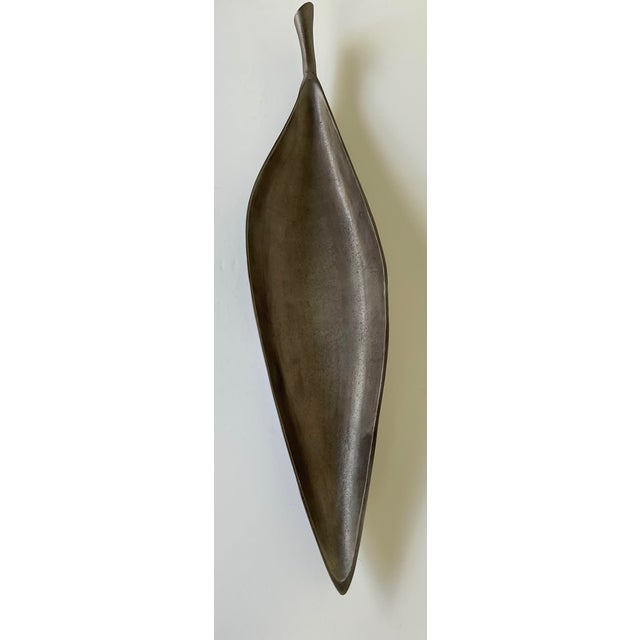 Modern Indoor Outdoor Pewter Finished Elongated Leaflet Bowl For Sale - Image 4 of 4