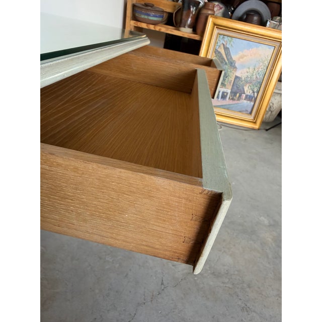Green Vintage Italian French Provincial Louis XV Style Writing Desk With Glass Top For Sale - Image 8 of 12