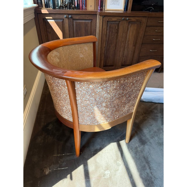2000 - 2009 Donghia Hard‑Shell Barrel Chair – Leather Seat & Patterned Textile Interior For Sale - Image 5 of 9