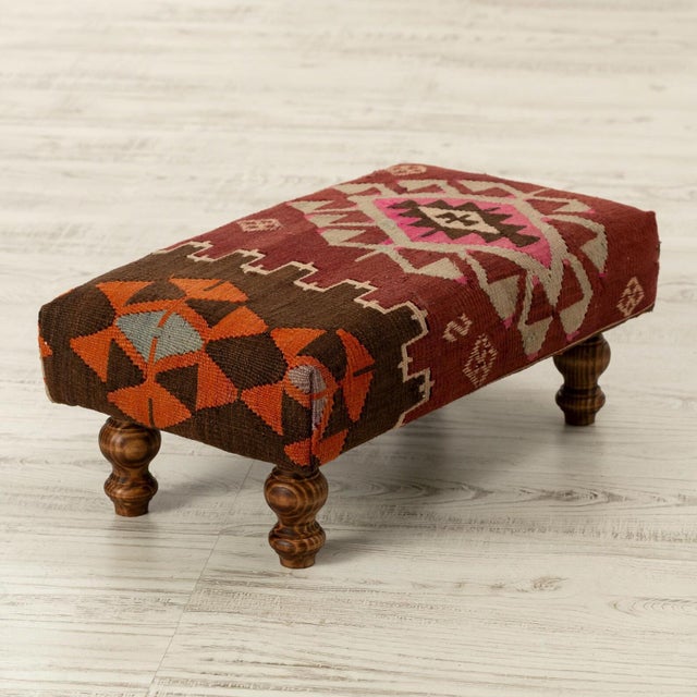 Mid-Century Kilim Ottoman With Oak & Hornbeam Frame For Sale - Image 4 of 7
