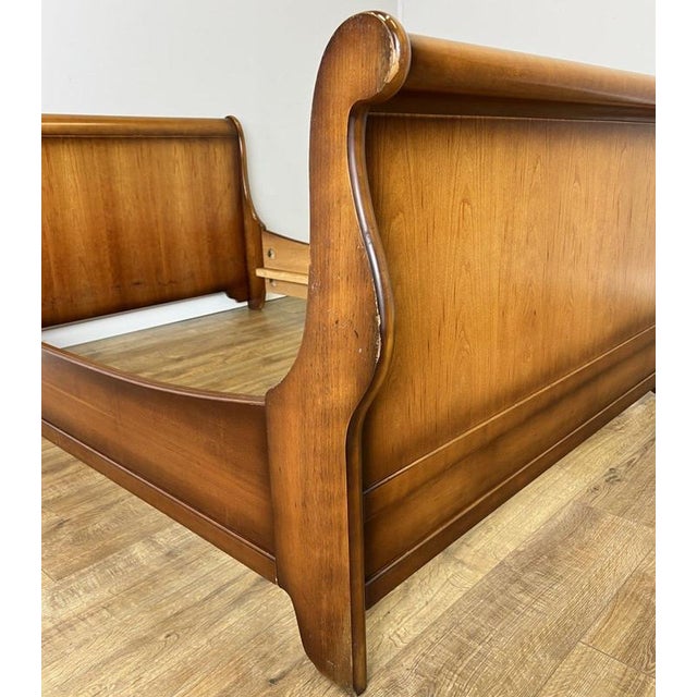 Brown Vintage French Sleigh Double Bed Frame For Sale - Image 8 of 17