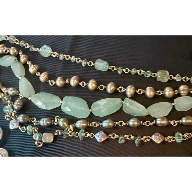 Spanish Late 20th Century Stephen Dweck Sterling, Black Pearl, Tumbled Aquamarine Multi-Strand Necklace For Sale - Image 3 of 17