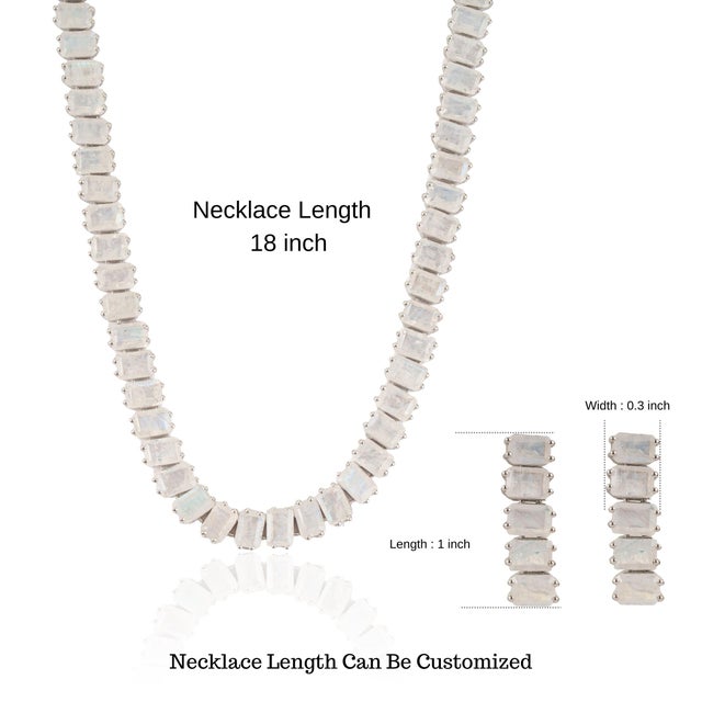 85.1 Ct Natural Moonstone Handcrafted Tennis Necklace With Drop Earrings Set - 3 Pieces For Sale - Image 12 of 15