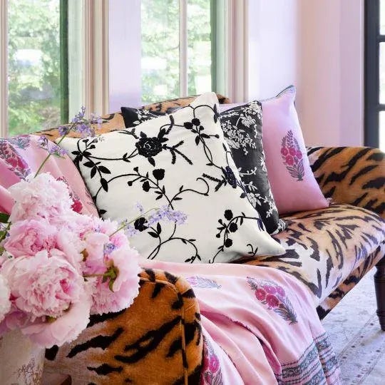 Indian Chinese Garden Black & Ivory Pillow Case, 20" x 20" For Sale - Image 3 of 5