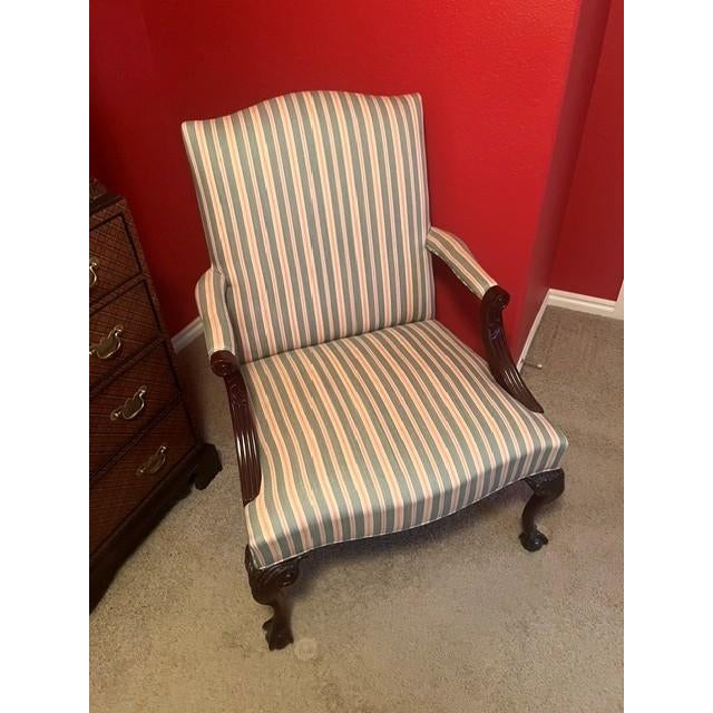 Vintage Queen Anne Upholstered Armchair For Sale - Image 4 of 5