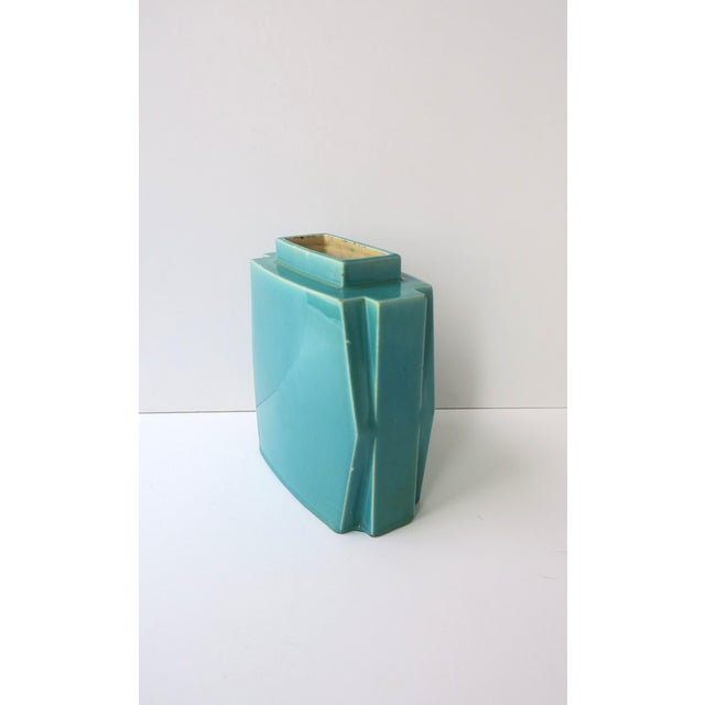 Turquoise French Art Deco Vase by Robert Lallemant, Early-20th Century, France For Sale - Image 8 of 12