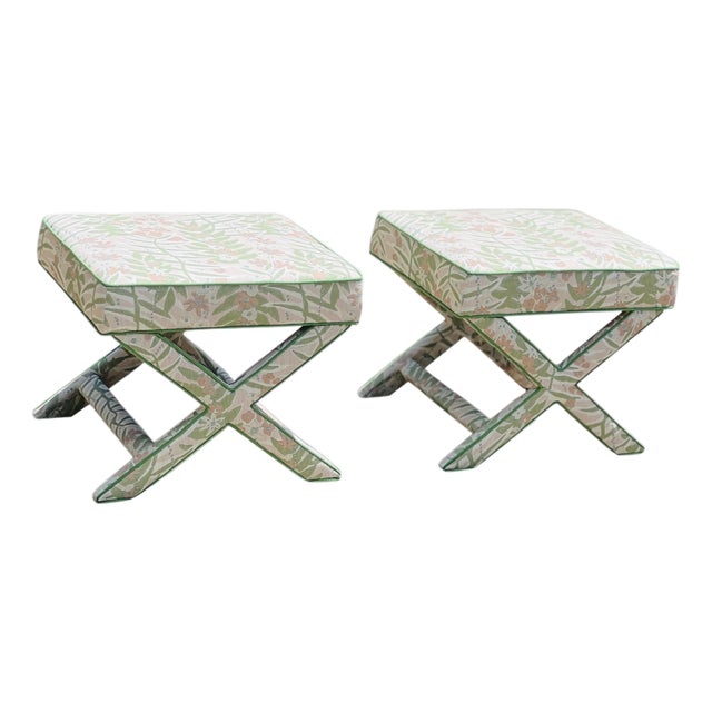 1980s Pair Large Vintage X Benches in Schumacher For Sale