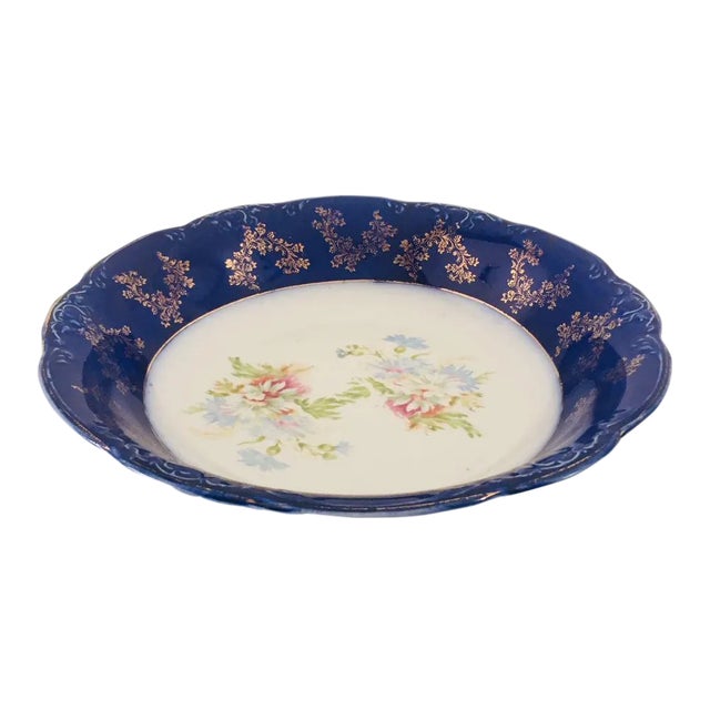 Antique English Wood & Son Porcelain Floral Serving Bowl For Sale