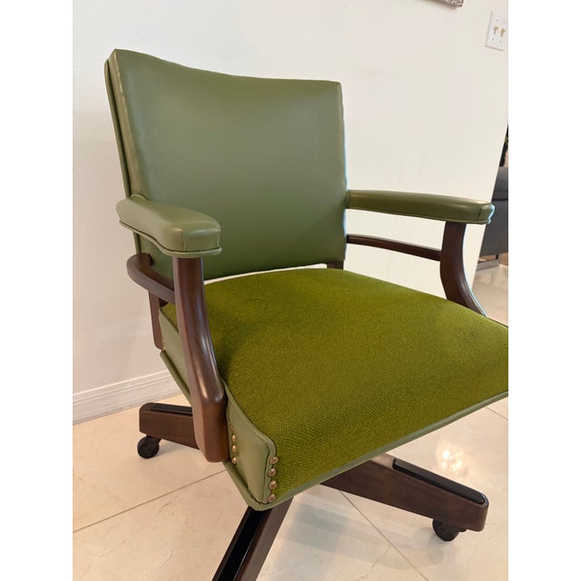 1960s Mid-Century Olive Green Swivel Executive Desk Chair For Sale - Image 5 of 12