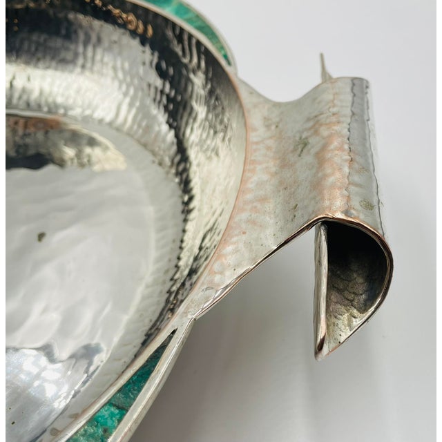 1980s Emilia Castillo Silver-Plated Serving Bowl With Malachite Inlay, Mexican Design For Sale - Image 15 of 18