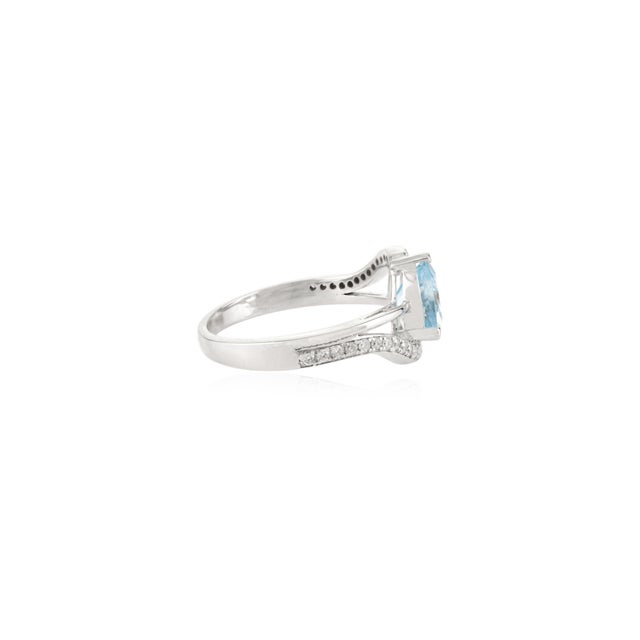 Trillion Cut Aquamarine Bypass Statement Ring Size 6 For Sale In New York - Image 6 of 11