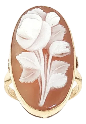 Mid-Century 14k Yellow Gold Flower Cameo Ring, Size 6.25