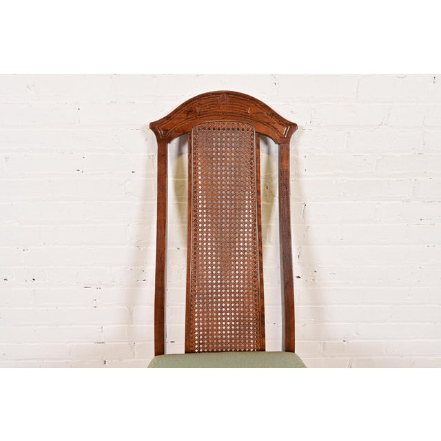 1970s Henredon Style Mid-Century Hollywood Regency Carved Oak and Cane Bamboo Form High Back Side Chair or Dining Chair, Circa 1970s For Sale - Image 5 of 9