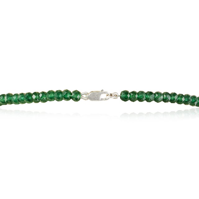 Gemstone Estate 60 Ct Natural Green Onyx Beads Single Strand Necklace With Silver Clasp, 16 Inch For Sale - Image 7 of 15