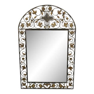 Late 20th Century LaBarge Mediterranean Style Wrought Iron Flower Leaf Scroll Wall Mirror For Sale