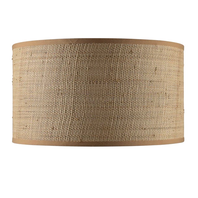 Natural textured raffia hardback shade. Single fold trim. Brass spider. Size: 18" top x 18" bottom x 10"SH Note: natural...