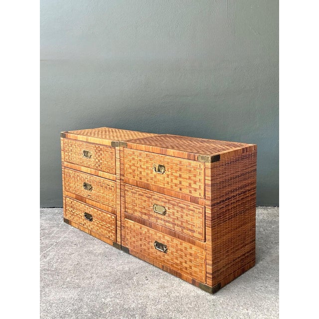 Vintage Woven Rattan Chest of Drawers - Set of 2 For Sale - Image 10 of 18