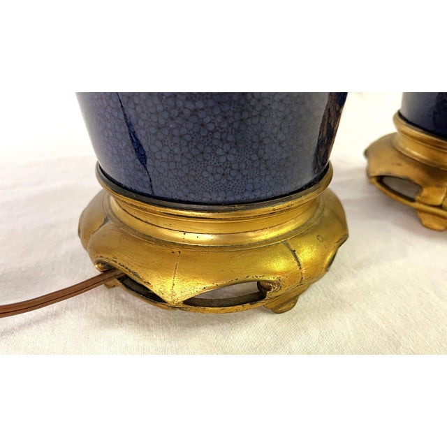 Vintage Ceramic Amphora Handled Vase Lamps With Purple Floral Decoration- a Pair For Sale - Image 11 of 12