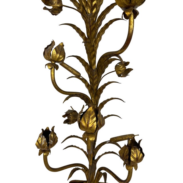 Gold Decorative Italian Gilt Metal Candle Sconces Bulrush Motif - A Pair For Sale - Image 8 of 13