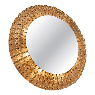 Mid-Century Illuminated Mirror in Pressed Glass with Floral Frame, 1950s For Sale