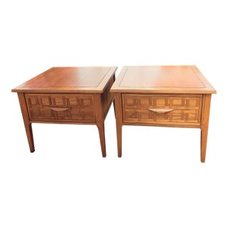Mid 20th Century Modern One Drawer Walnut Side Tables, a Pair For Sale
