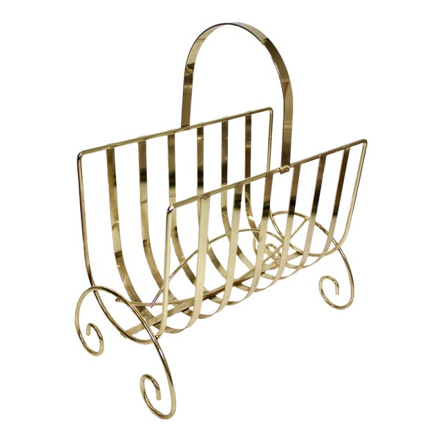 1960s Vintage French Brass Magazine Rack For Sale