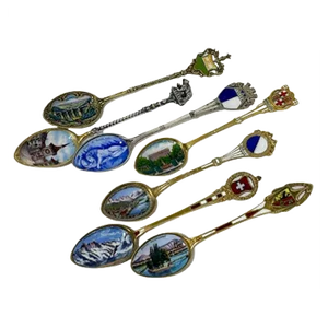 Silver and Enamel Spoons from Various Places in Europe, Set of 7