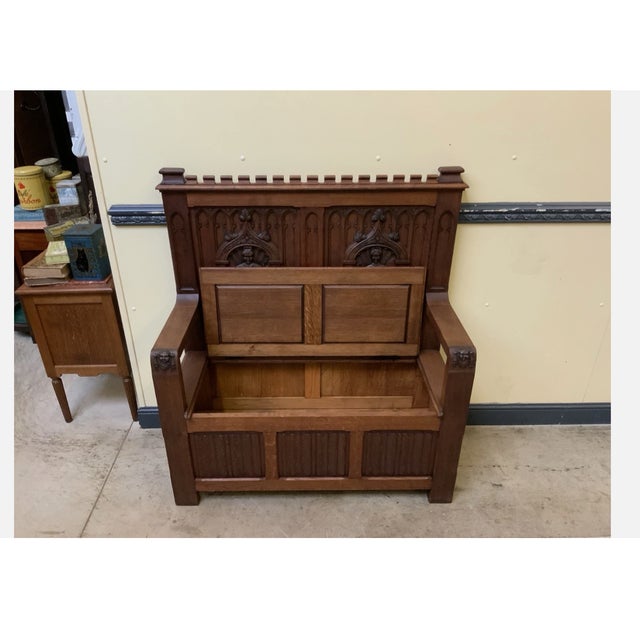 Late 19th Century Antique Neo-Gothic Chests Bench, 1880 For Sale - Image 5 of 8