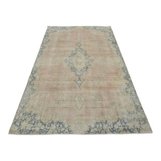 Kerman Rug 7’11” X 11’7” Pink Wool Vintage Distressed Hand-Knotted Carpet For Sale