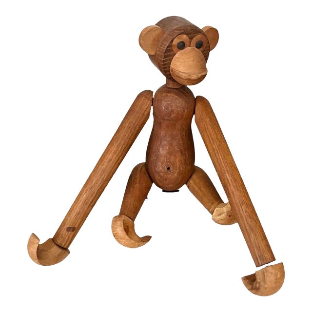Vintage Teak Wood Articulated Toy Monkey From Denmark For Sale