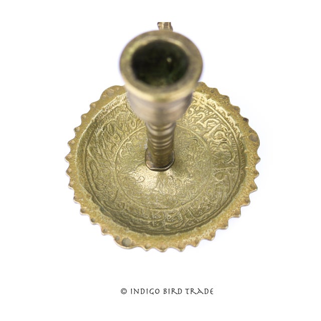 Metal Antique Solid Brass Middle East Arabian Candlestick With Handle For Sale - Image 7 of 7