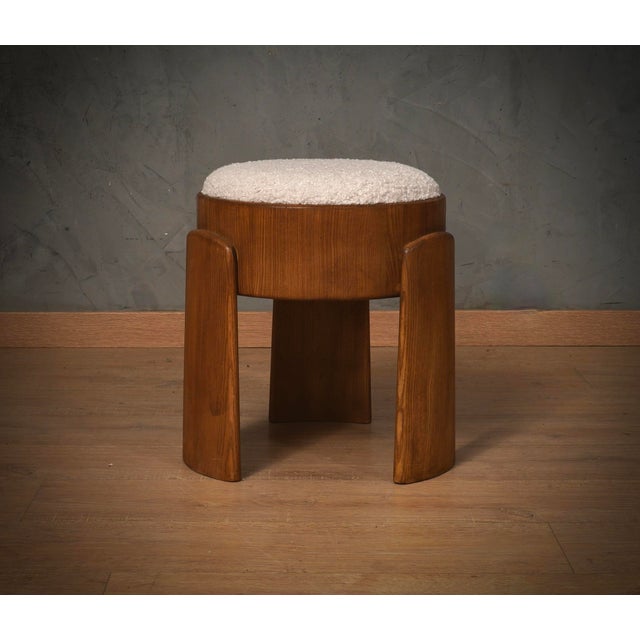 Art Deco Round Ottoman in Ash and White Boucle, 1990 For Sale - Image 9 of 10