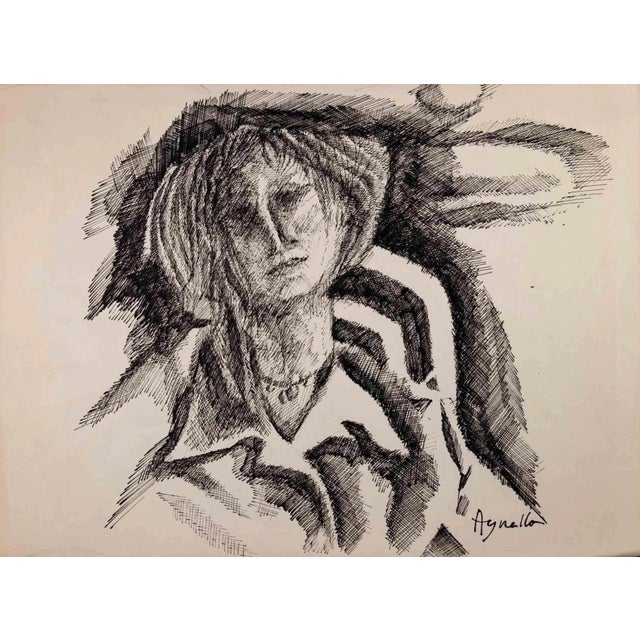 Dominique Agnello, Portrait of a Woman, Original Drawing, Mid-20th-Century For Sale