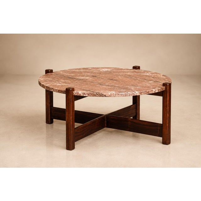 Brazilian Modern Coffee Table in Rosewood & Pink Granite, Fátima, 1960s For Sale - Image 10 of 14