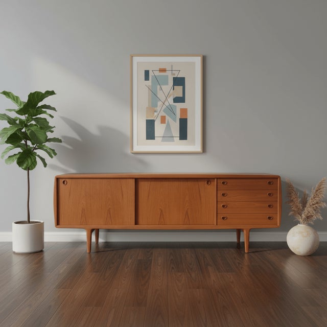 1970s Long Sideboard in Teak with Drawers and Sliding Doors from H.P. Hansen, 1960s For Sale - Image 5 of 18