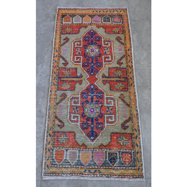 1960s Vintage Hand Made Faded Rug - 1′7″ × 3′7″ For Sale - Image 10 of 12