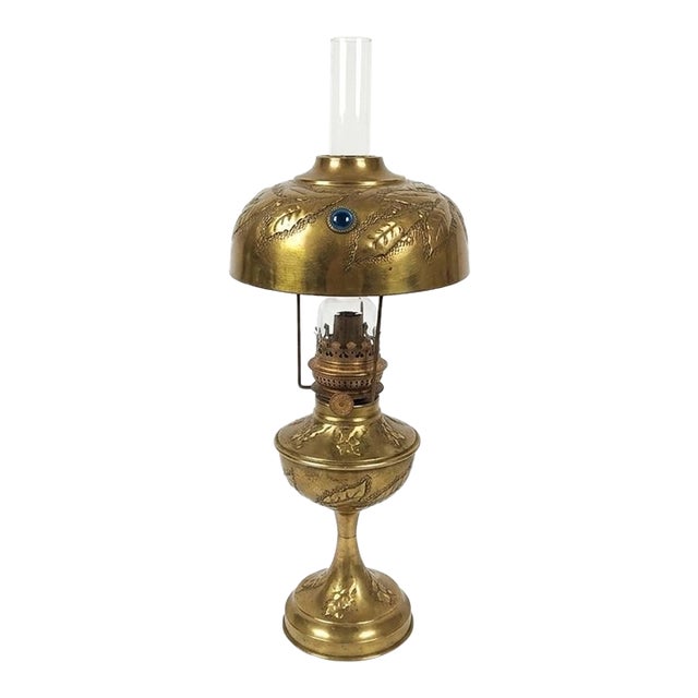 Antique German Brass Oil / Kerosene Lamp Kosmos Brenner, Not Electrified / Late 19th Century For Sale