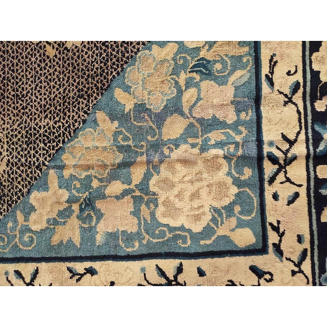 1880s Blue Navy Medallion Antique Chinese Peking Rug 9' X 11' 8'' Hand Knotted Wool Carpet For Sale - Image 4 of 7