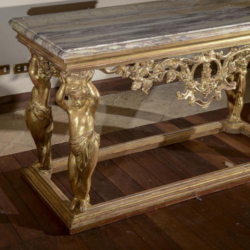 Carved Console Table with Marble Top and Cherubs For Sale - Image 4 of 18