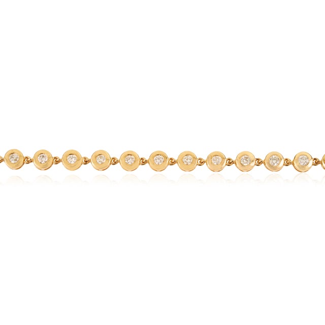 Modern Minimalist Bezel Set Diamond Tennis Bracelet in 14k Yellow Gold 7 Inches For Sale - Image 4 of 16