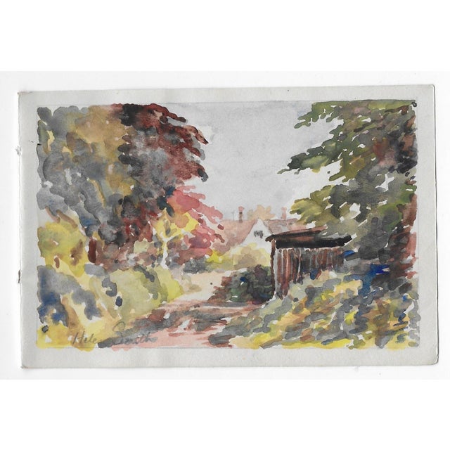 1945 Helen Smith watercolor of the English village; possibly Bourton-on-the-Water in which she lived. Signed lower left.