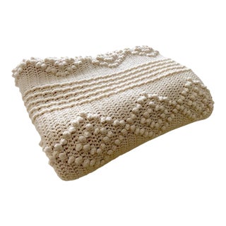 Vintage Mid Century Modern Dimond Bobble Stitch Handmade Plush Throw Blanket For Sale