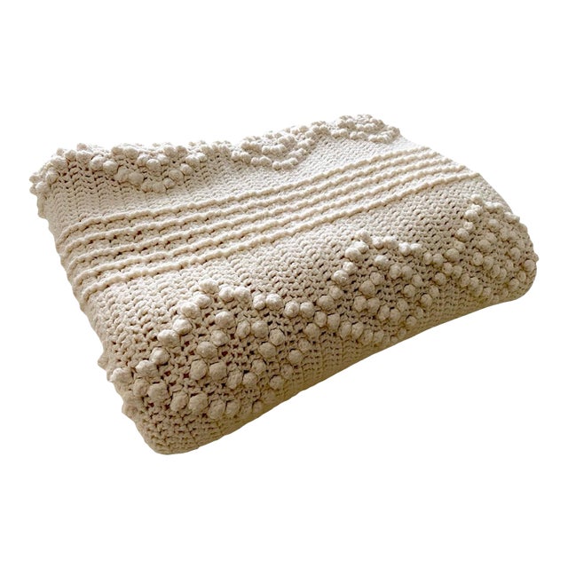 Vintage Mid Century Modern Dimond Bobble Stitch Handmade Plush Throw Blanket For Sale