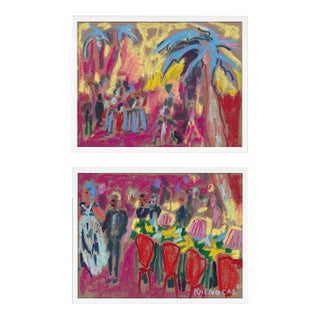 Cabaret Diptych by Happy Menocal in White Frame, XS Art Prints, Set of 2 For Sale