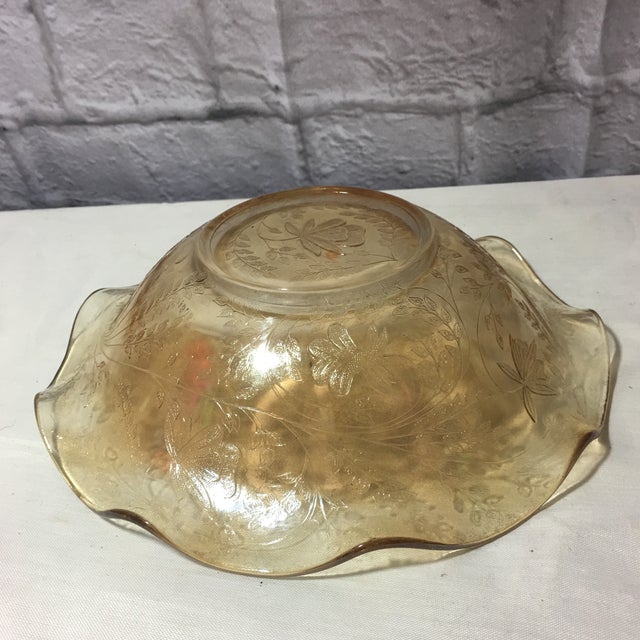 Glass Vintage Jeannette Ruffle Floragold Louisa Serving Bowl For Sale - Image 7 of 11