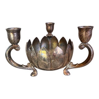 Vintage Leonard Silver Plate Lotus Candelabra With Removable Flower Frog For Sale